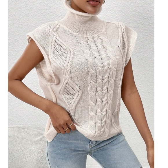 Classic High Neck Chunky cable knit Sweater Top - Picture 2 of 6